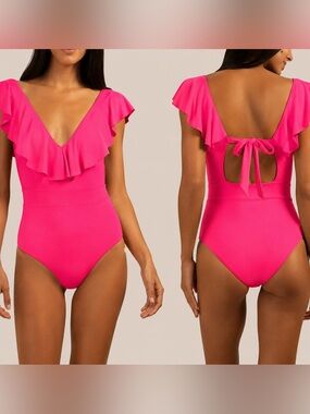 Trina Turk Neon Pink Ruffle One-Piece Swimsuit NWT Size 4